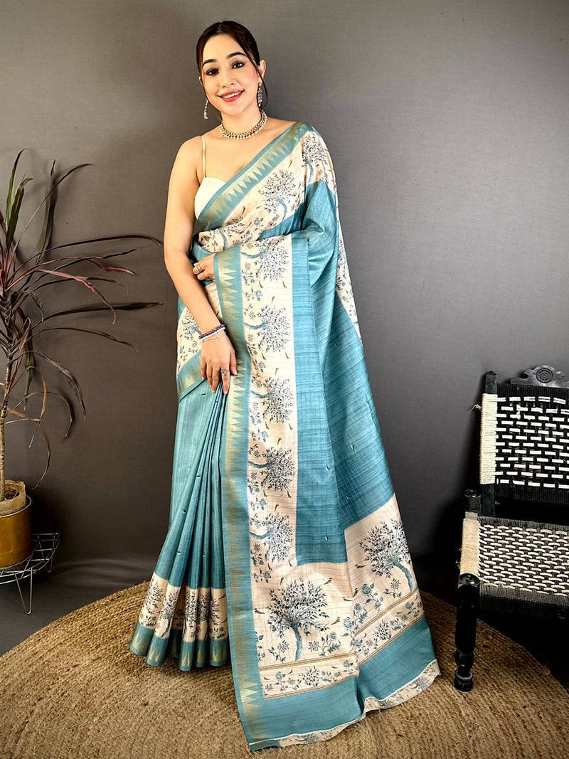 Royal Rama Floral Weave Saree