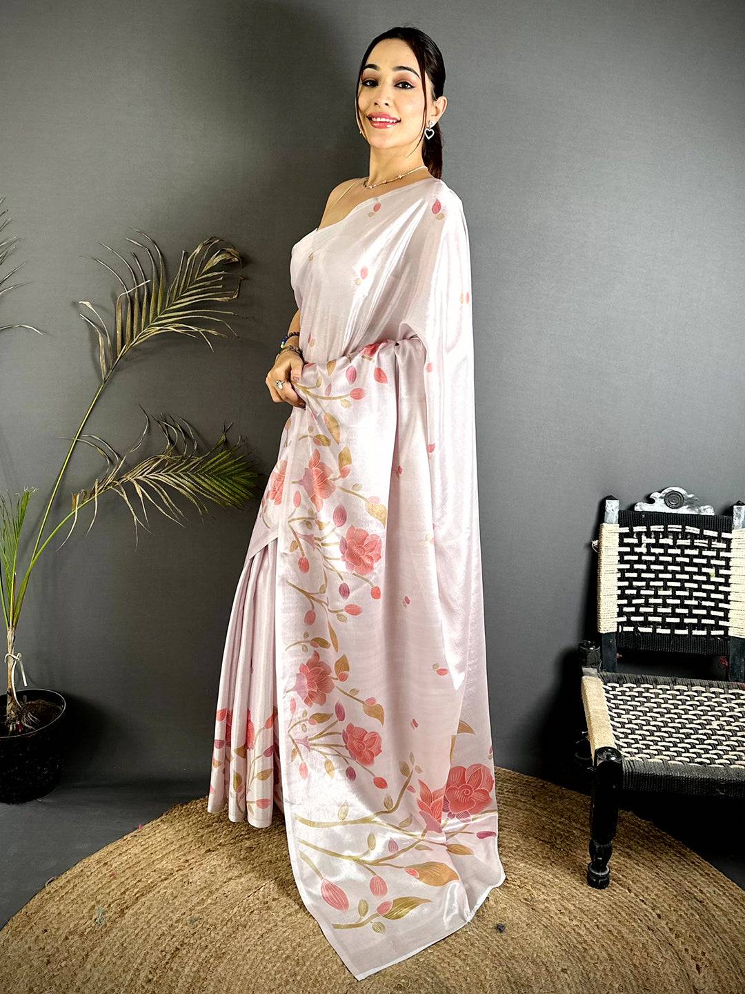 Stylish Soft Chinnon Chiffon Floral Saree