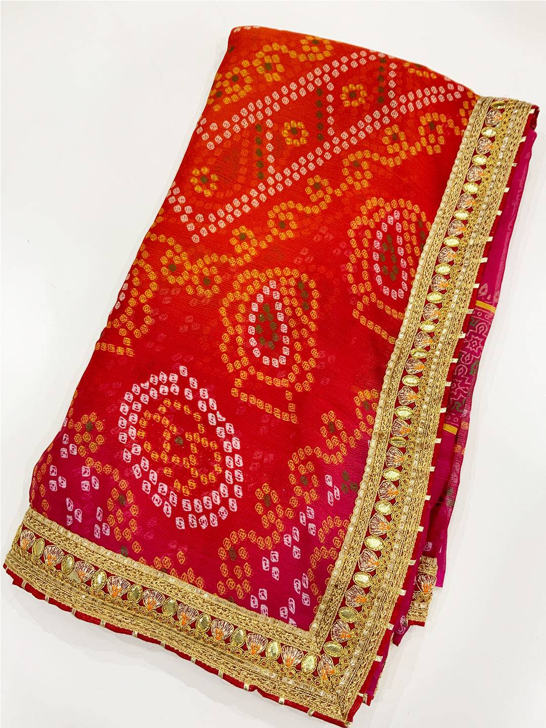 Radiant Bandhani Foil Chiffon Saree