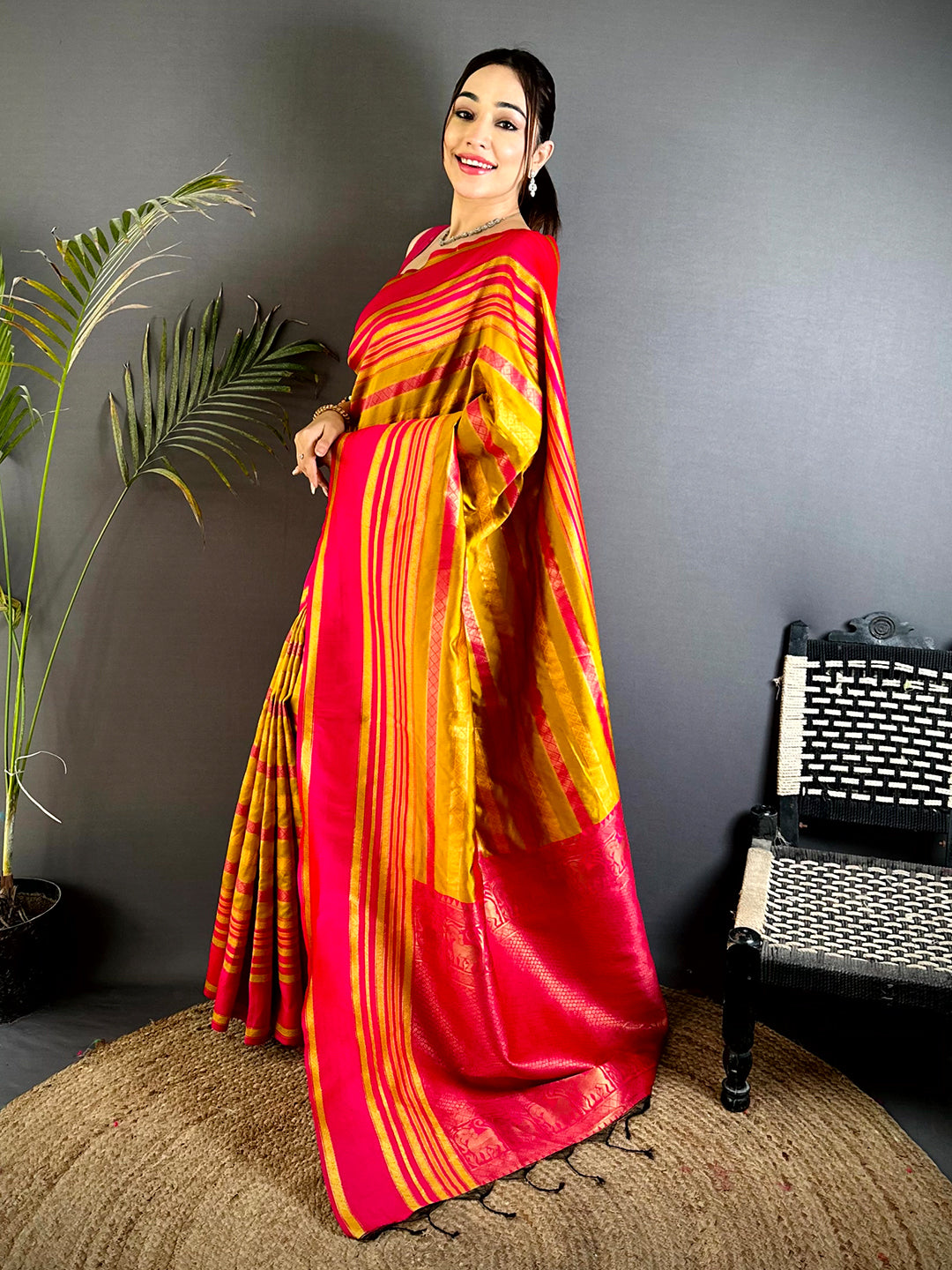 Radiant Satin Stripe Banarasi Katan Silk Saree