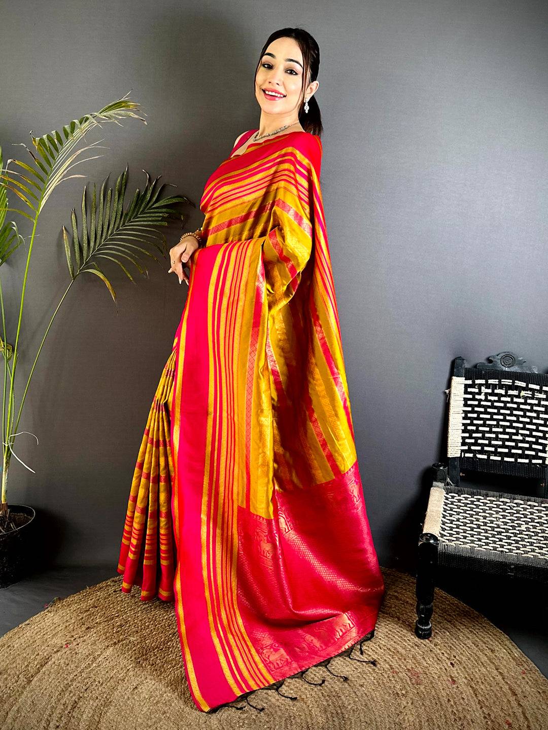 Radiant Satin Stripe Banarasi Katan Silk Saree