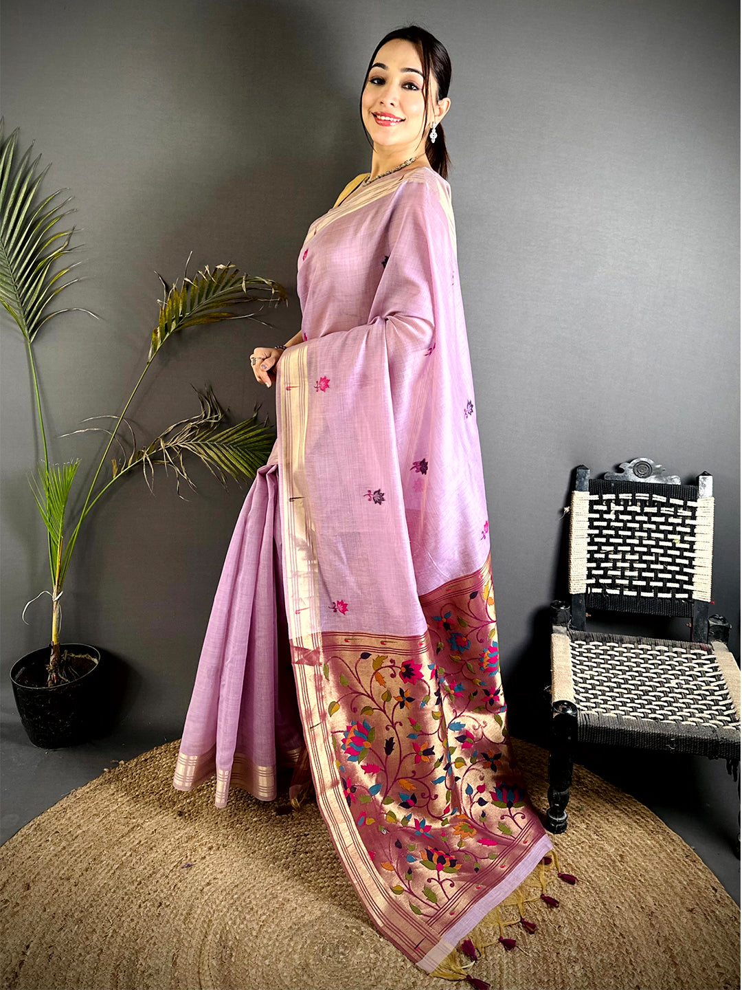 Artisan Minakari Butti Khadi Linen Saree