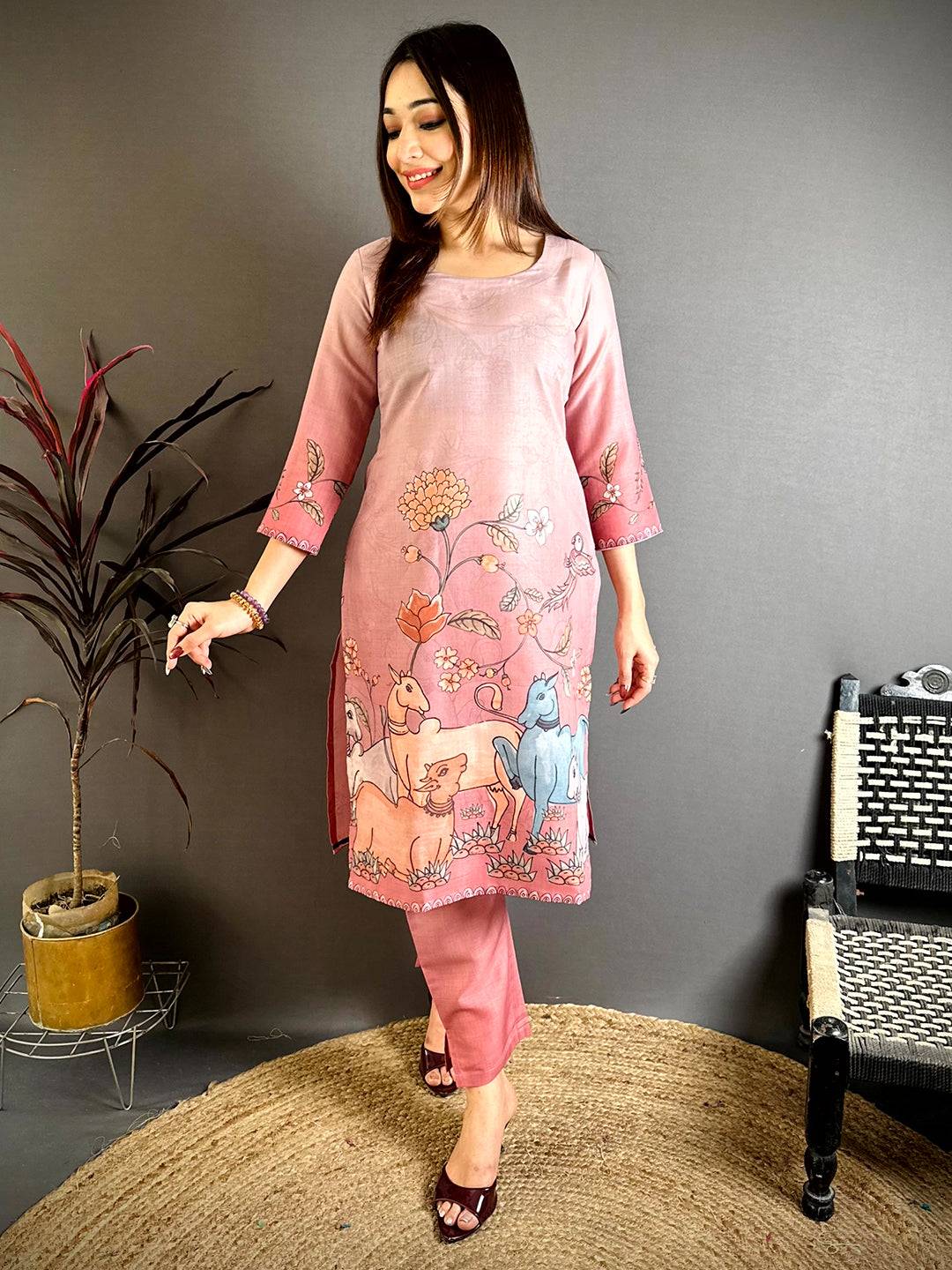 Stylish Kalamkari Round Neck Kurti