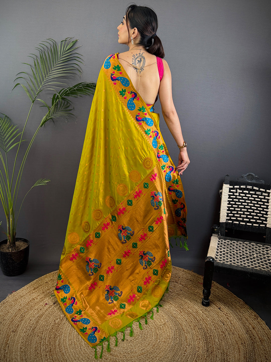 Mustard Yeola Paithani Soft Silk Saree