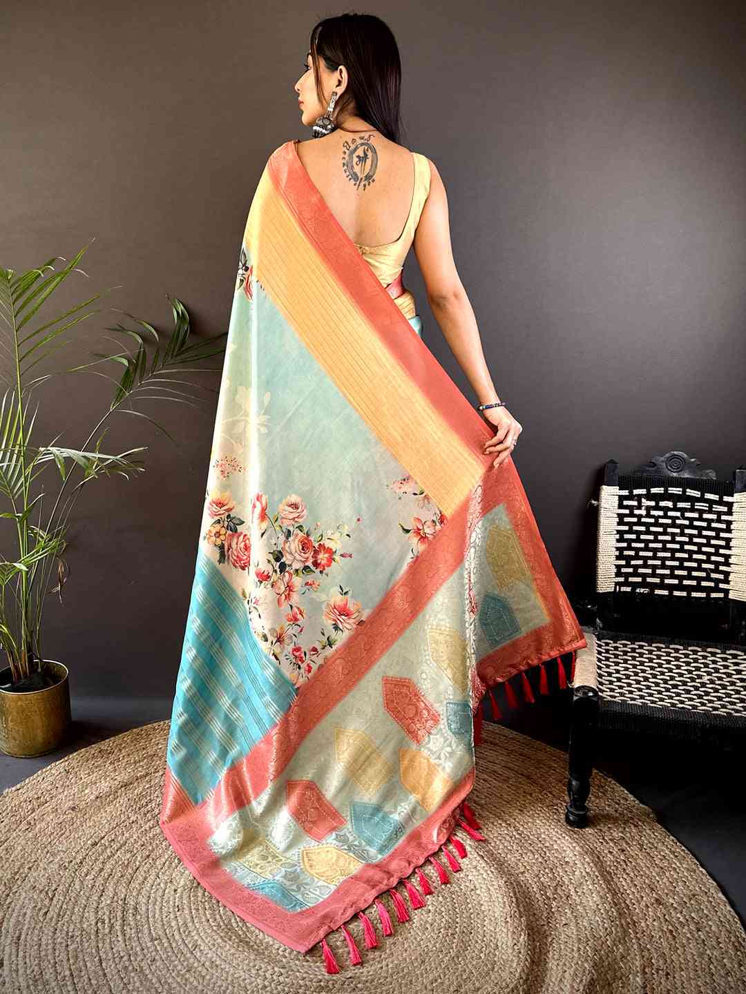 Pastel Yellow Soft Crepe Silk Digital Ombre Saree