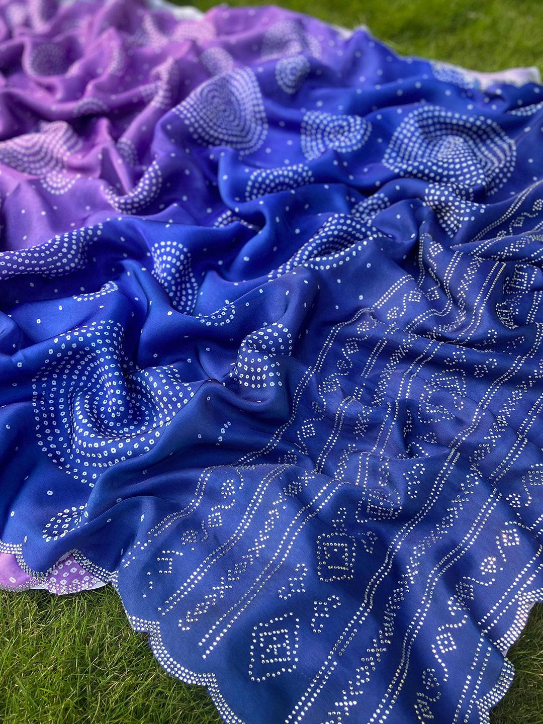 Georgette Silk Saree with Ombre Bandhej Print & Stone Work