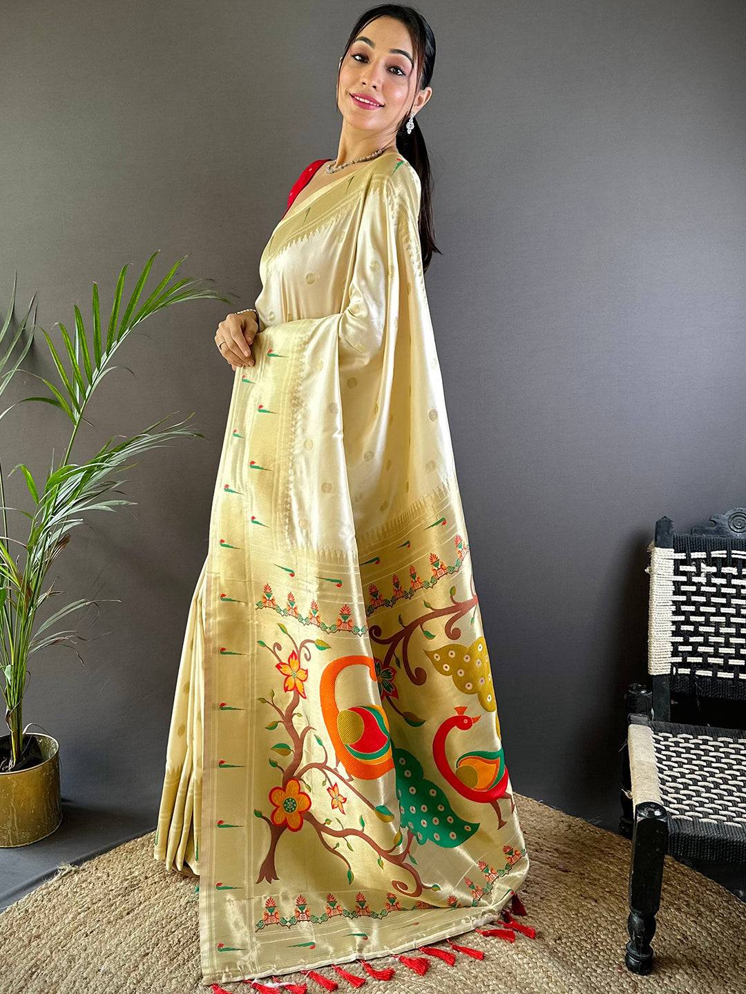 Side view of Majestic Rudraksh Paithani Silk Saree showcasing design