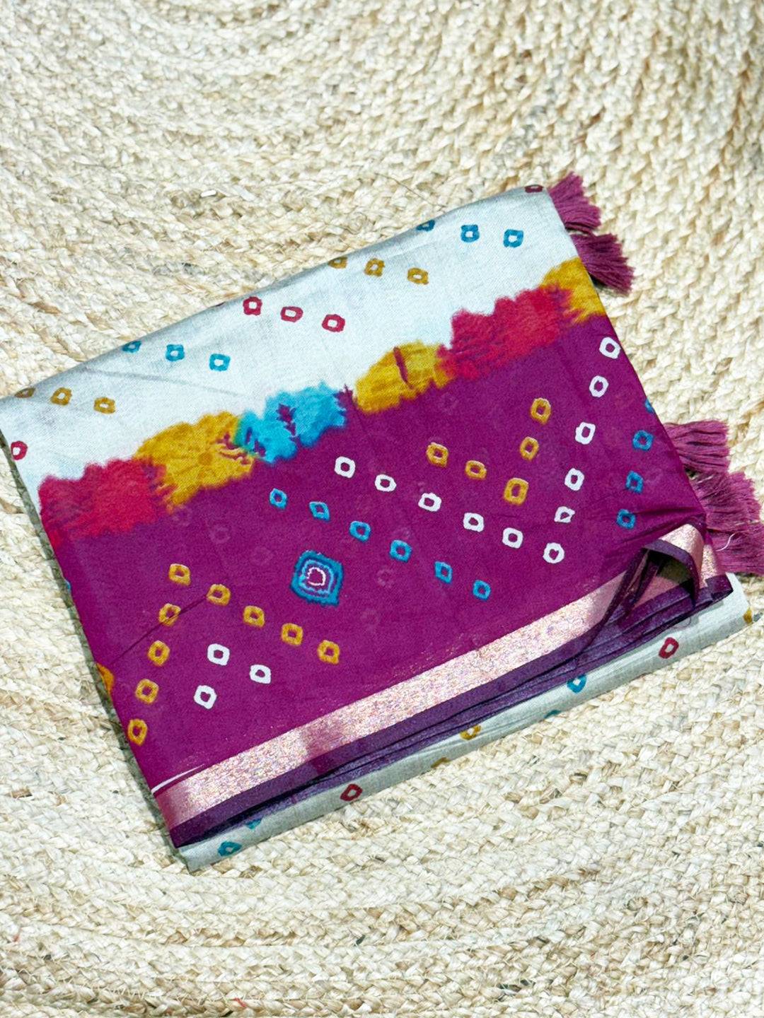 Pink Mul Cotton Bandhej Print Saree