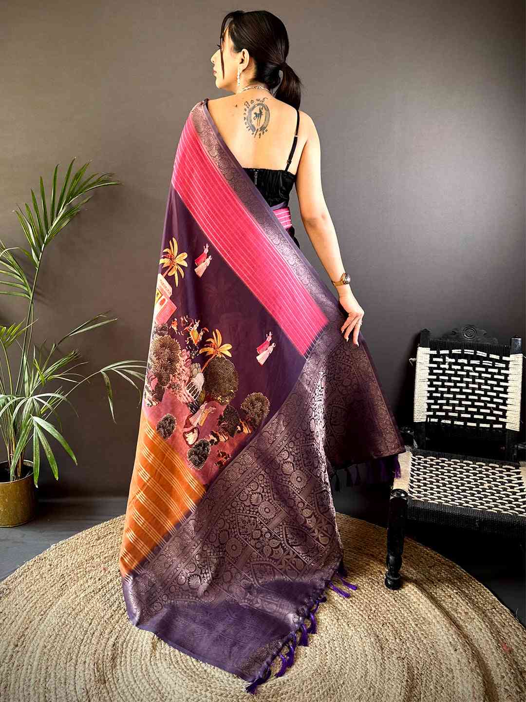 Dark Pink Soft Crepe Silk Digital Ombre Saree