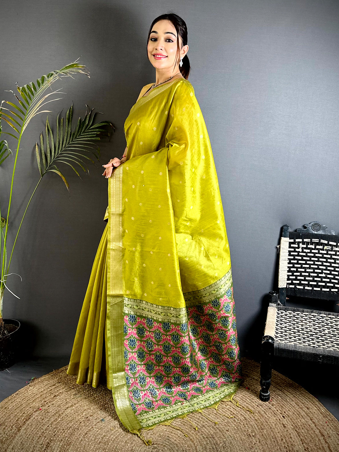 Green Minakari Paithani Raw Silk Saree