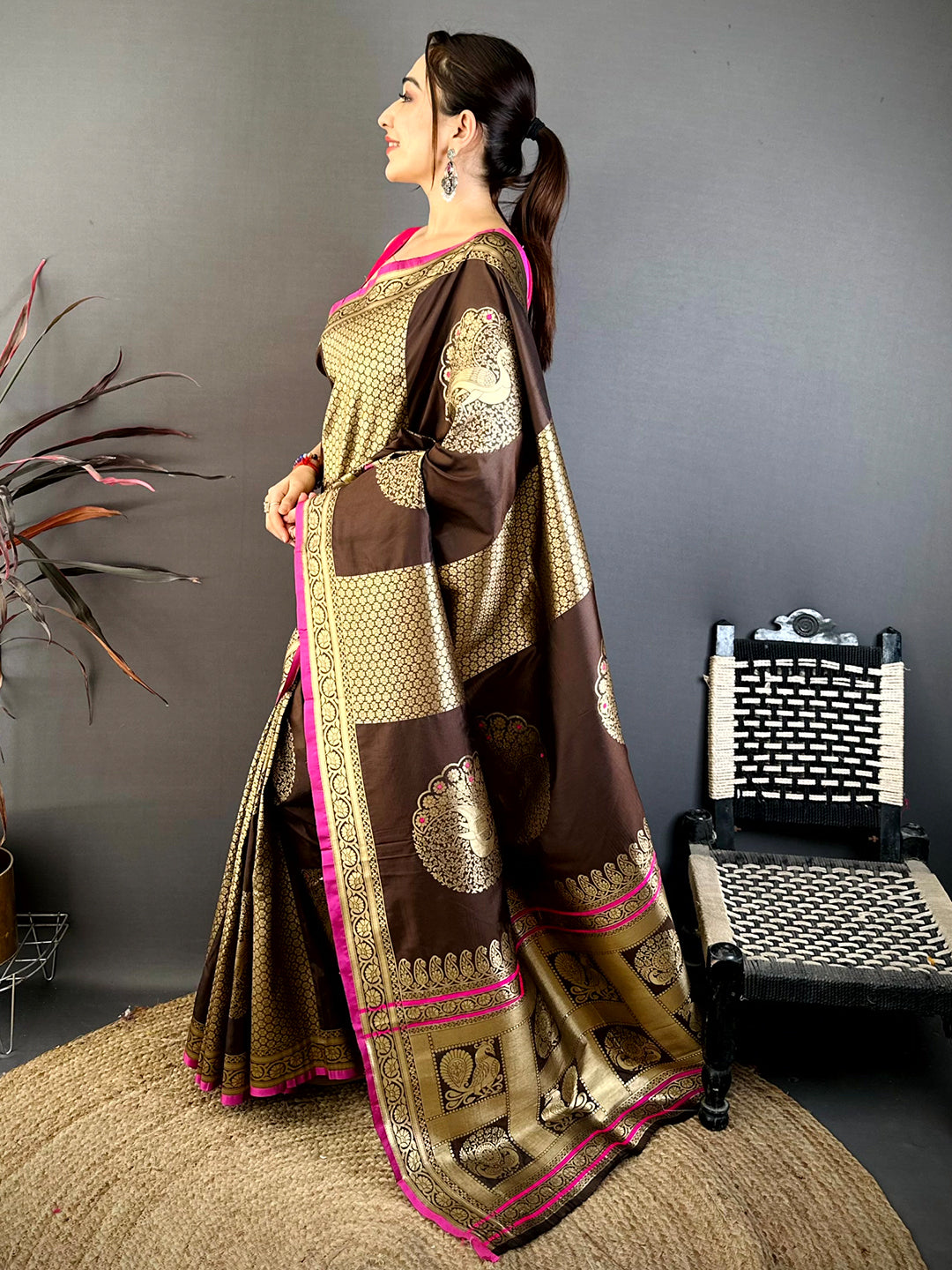 Royal Brown Katan Silk Zari Weave Saree