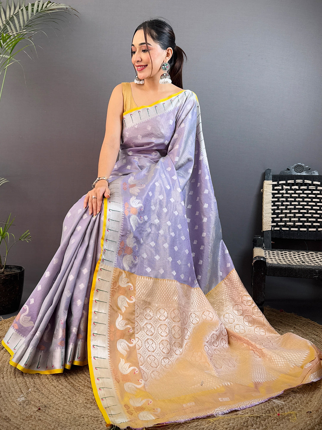 Pastel Purple Kota Kora Meenakari Saree