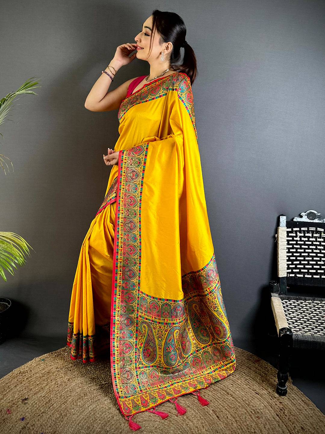 Stylish Minakari Pashmina Soft Silk Saree