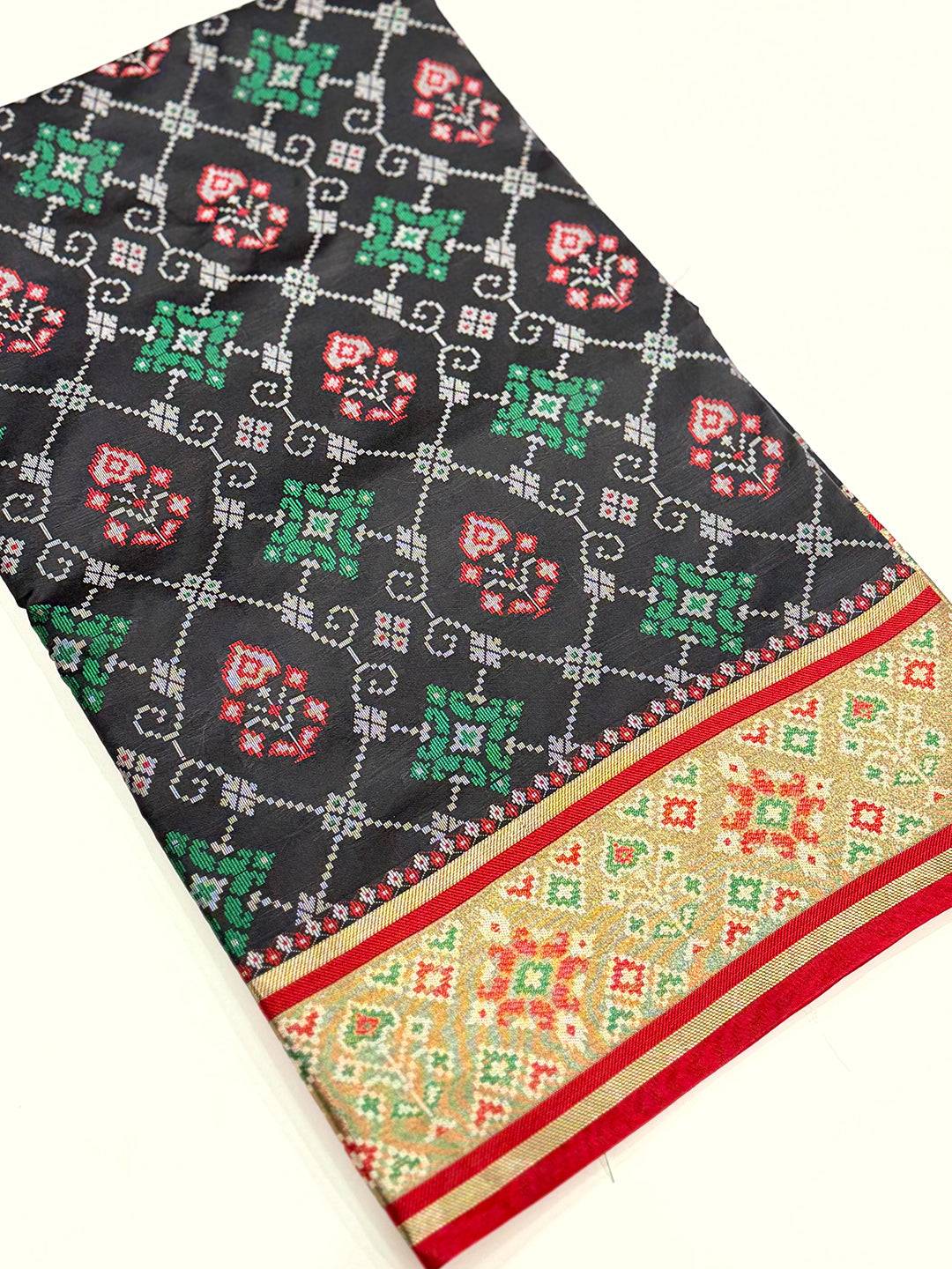 Black Pochampally Patola Soft Silk Saree