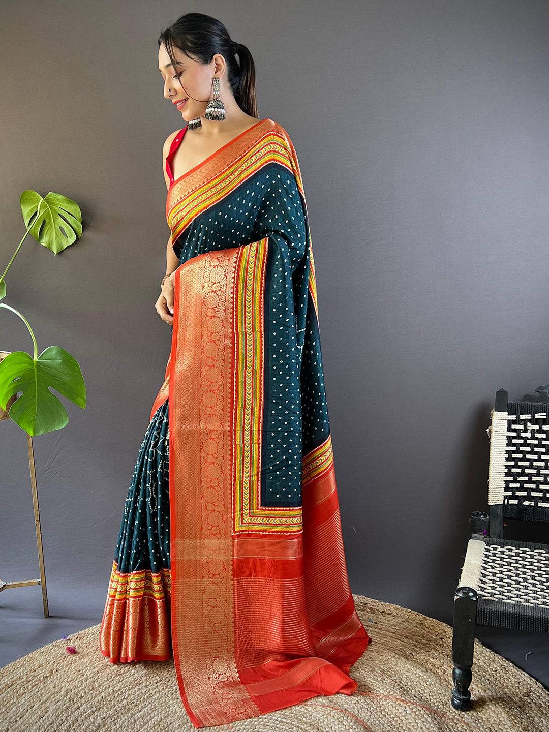 Viscose Dola Silk Bandhej Zari Saree