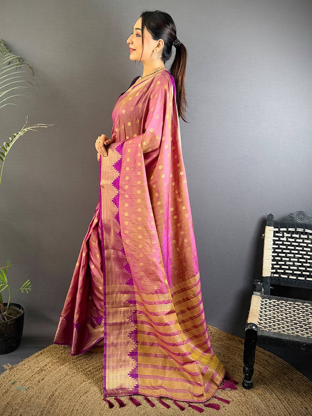 Choco Hand Dyed Raw Silk Saree