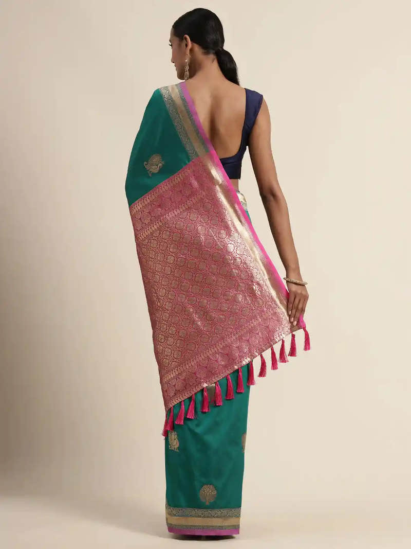 Banarasi Rama Colour Silk Blend Woven Design Saree