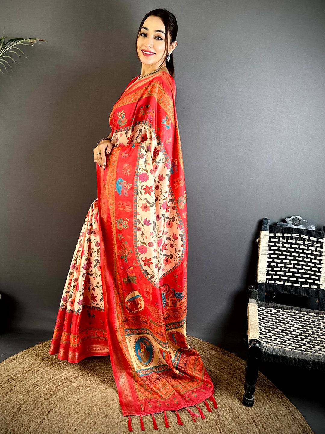 Vibrant Kashmiri Print Soft Silk Saree