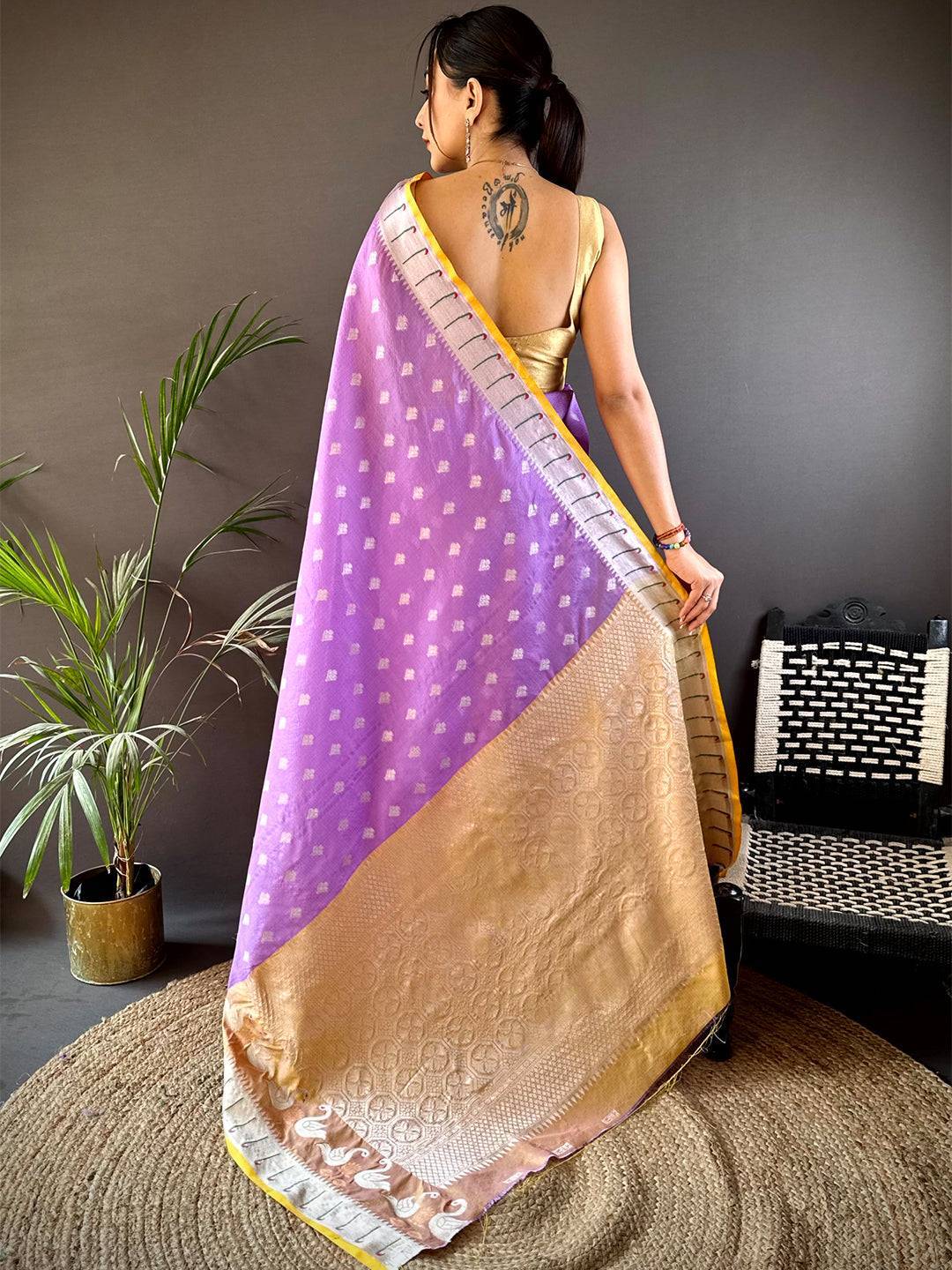 Lavender Kota Kora Meenakari Saree