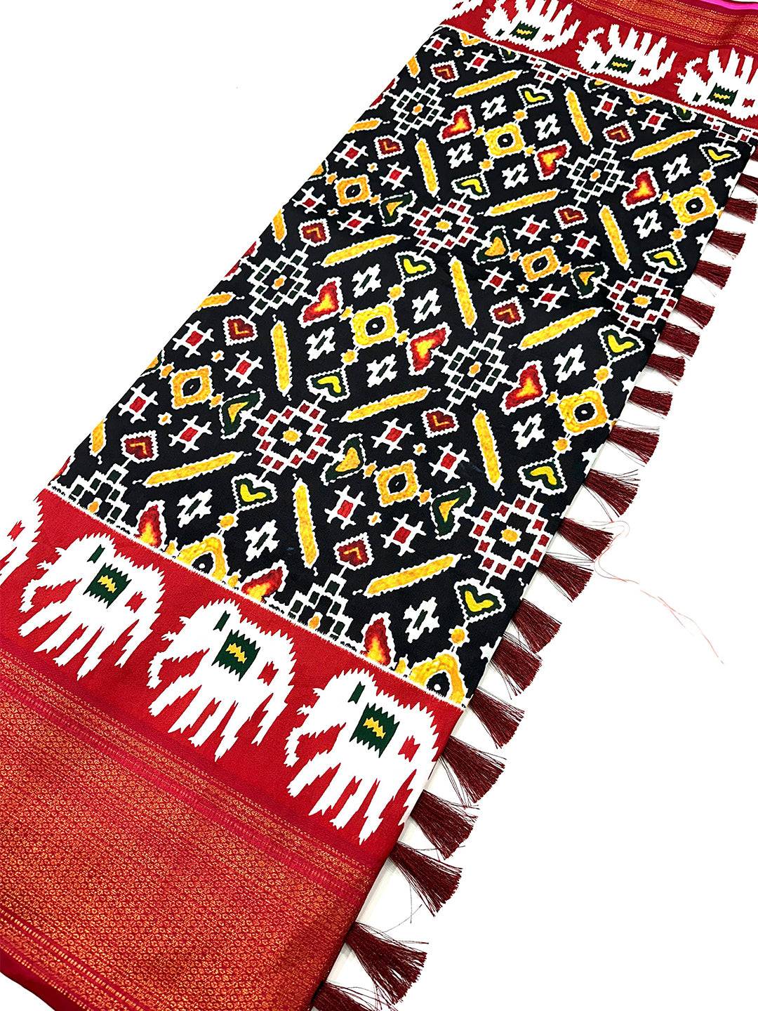 Black Chanderi Silk Patola Radiance Saree