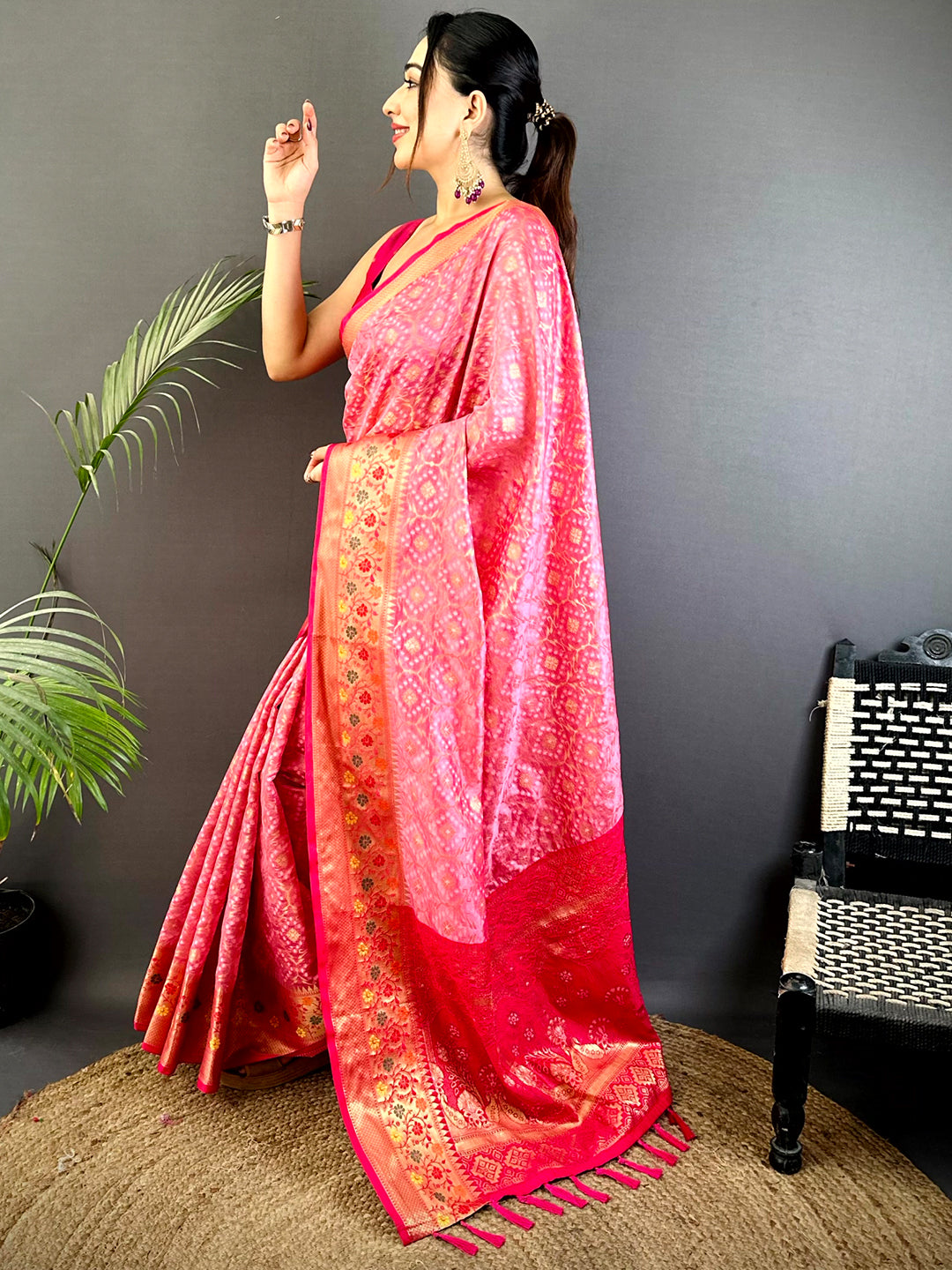 Baby Pink Banarasi Minakari Katan Silk Saree