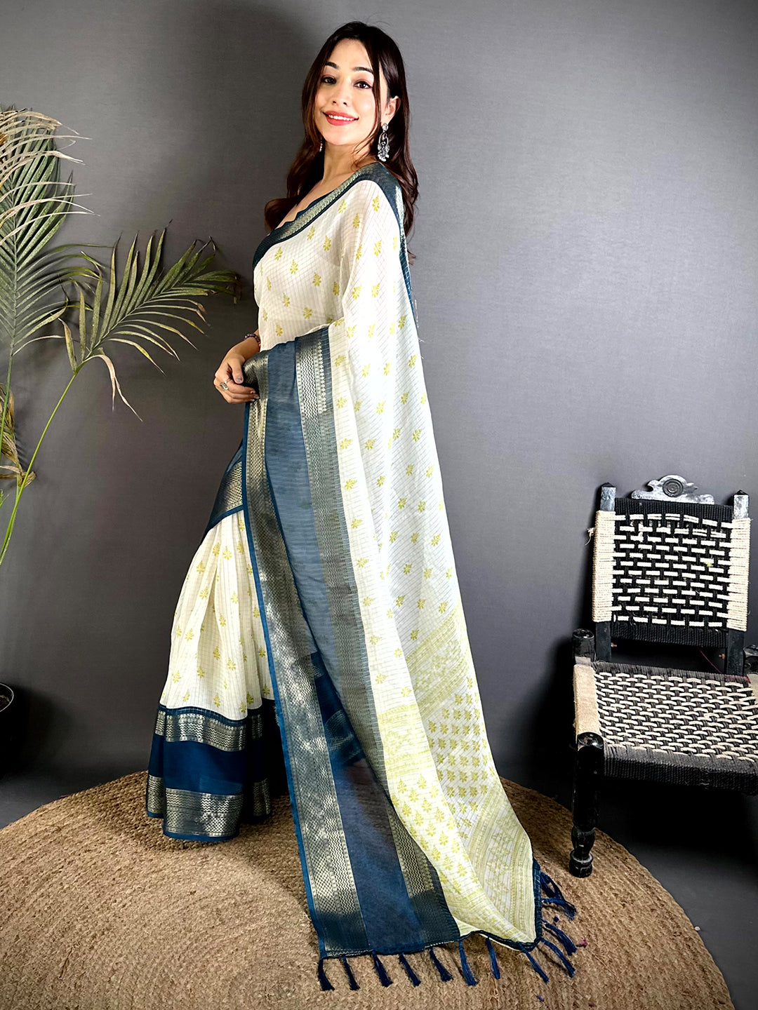 Rama Marshmallow Ikkat Butti Saree