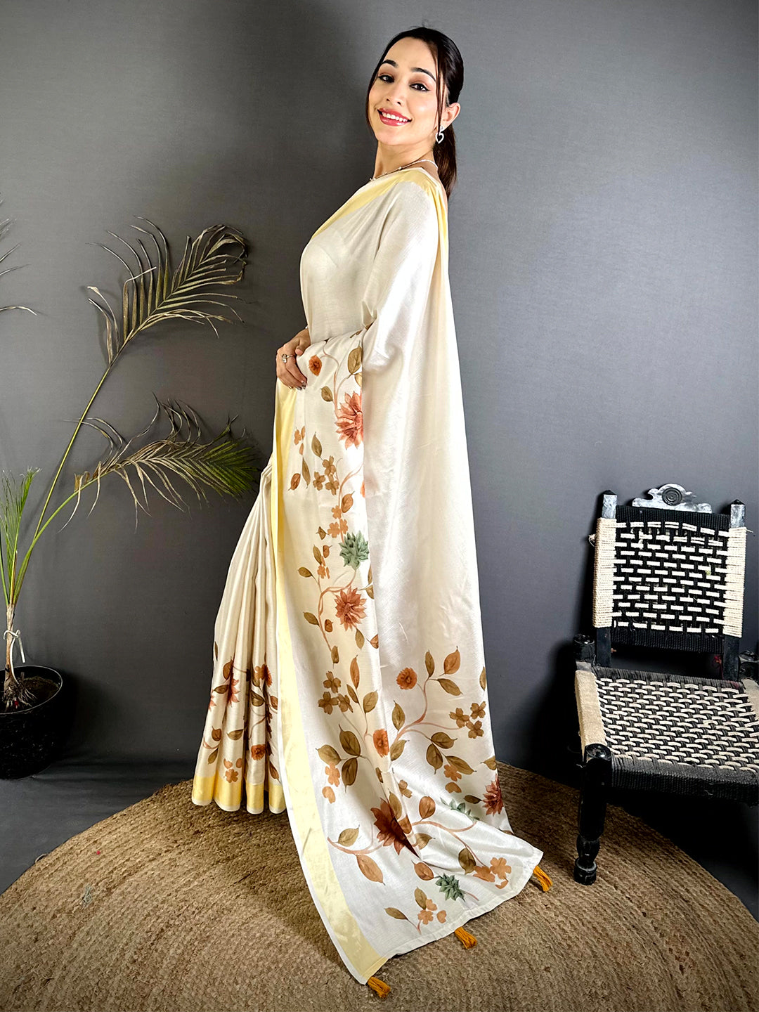 Opulent Floral Kalamkari Khadi Silk Saree