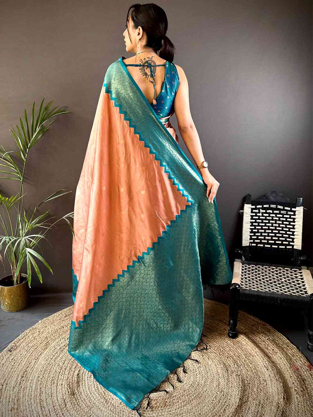 Peach Soft Katan Silk Saree