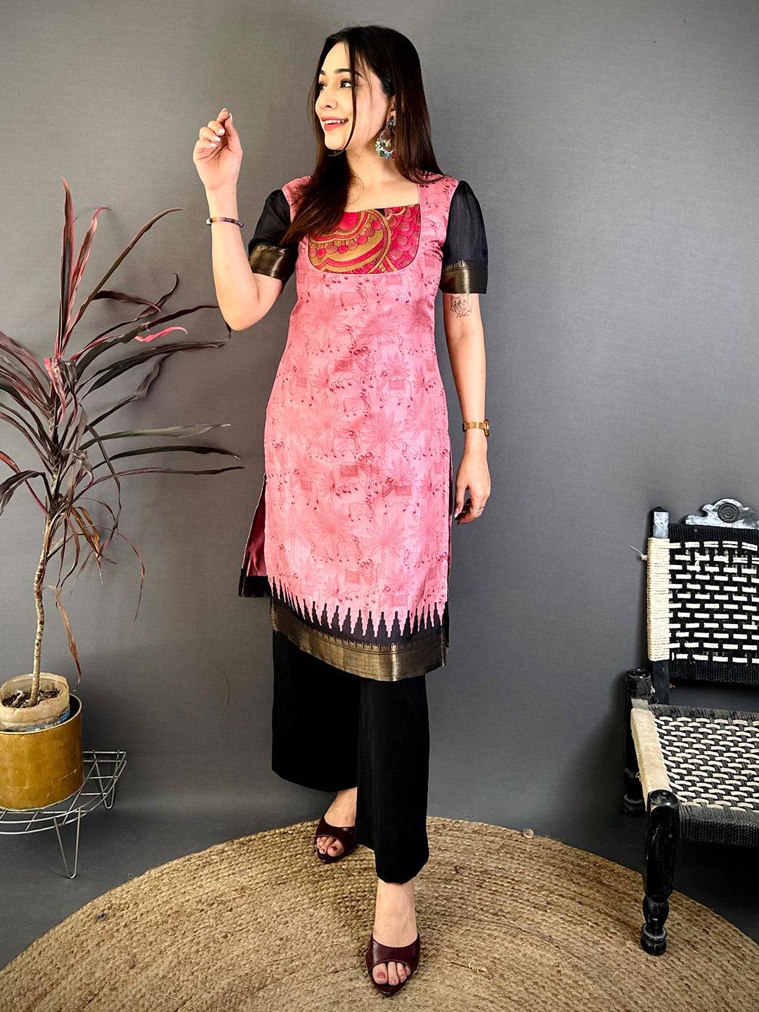 Graceful Round Neck Kota Doriya Kurti