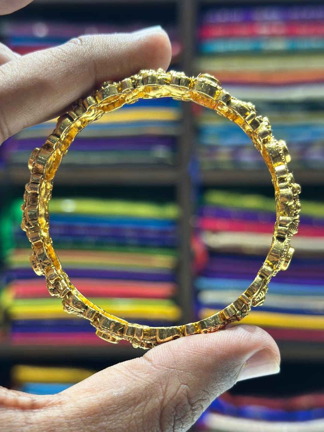 Floral Bird Antique Gold Finish Bangle