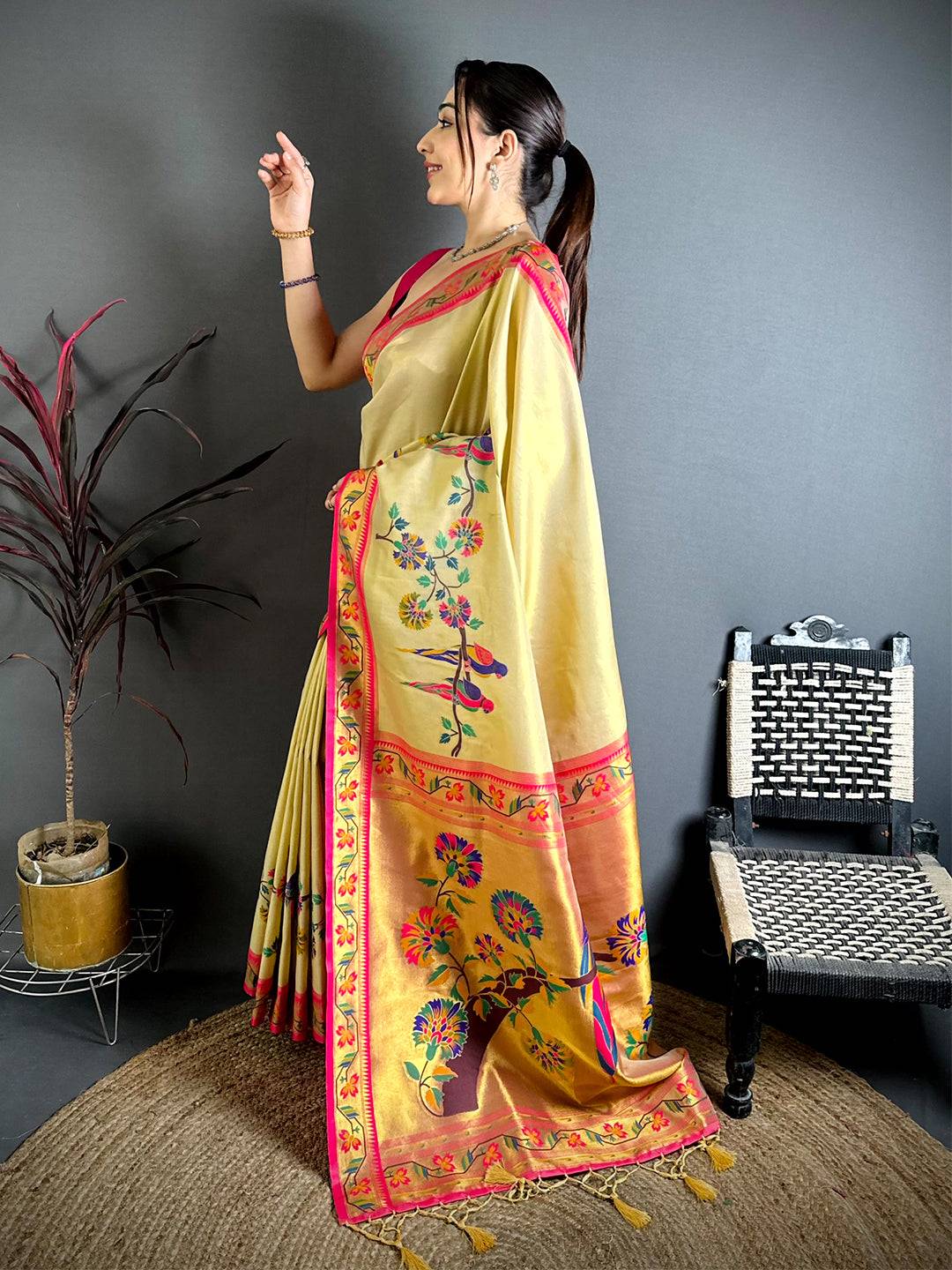 Stylish Minakari Paithani Tissue Saree