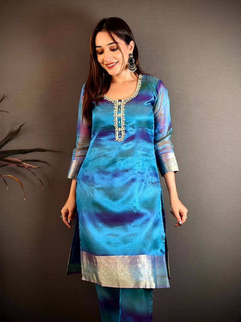 Elegant Tissue Silk Round Neck Kurti