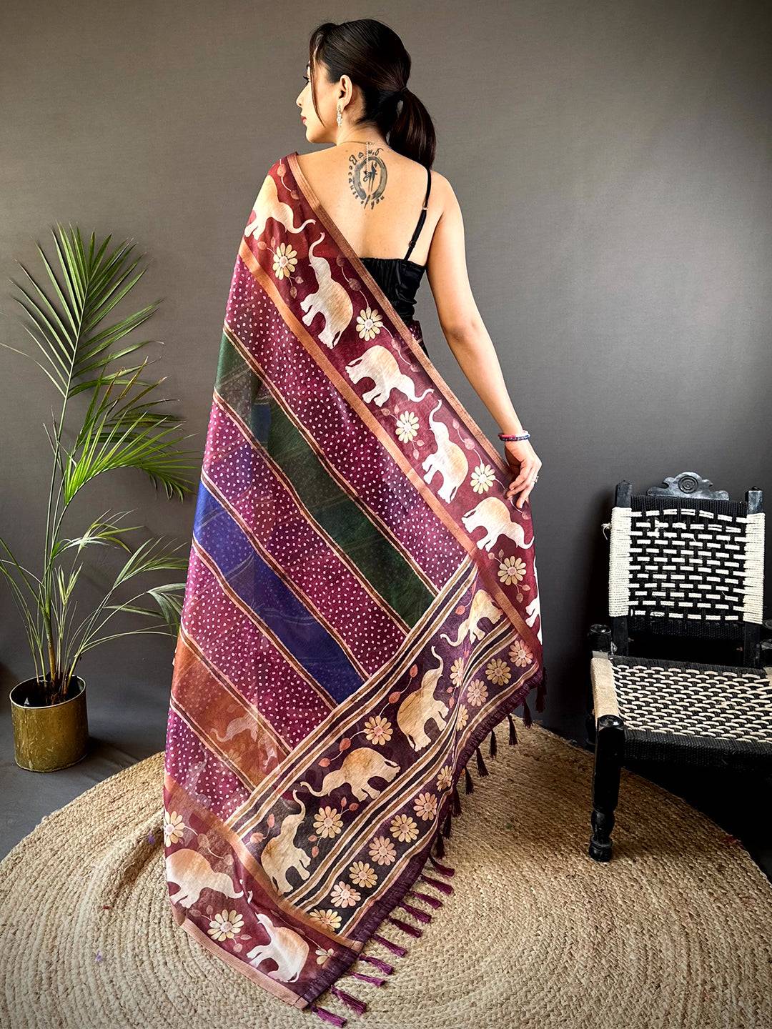 Artistic Soft Chanderi Cotton Bandhej Print Saree