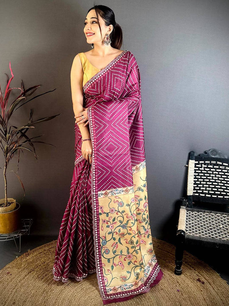 Opulent Tussar Bandhej Kalamkari Saree