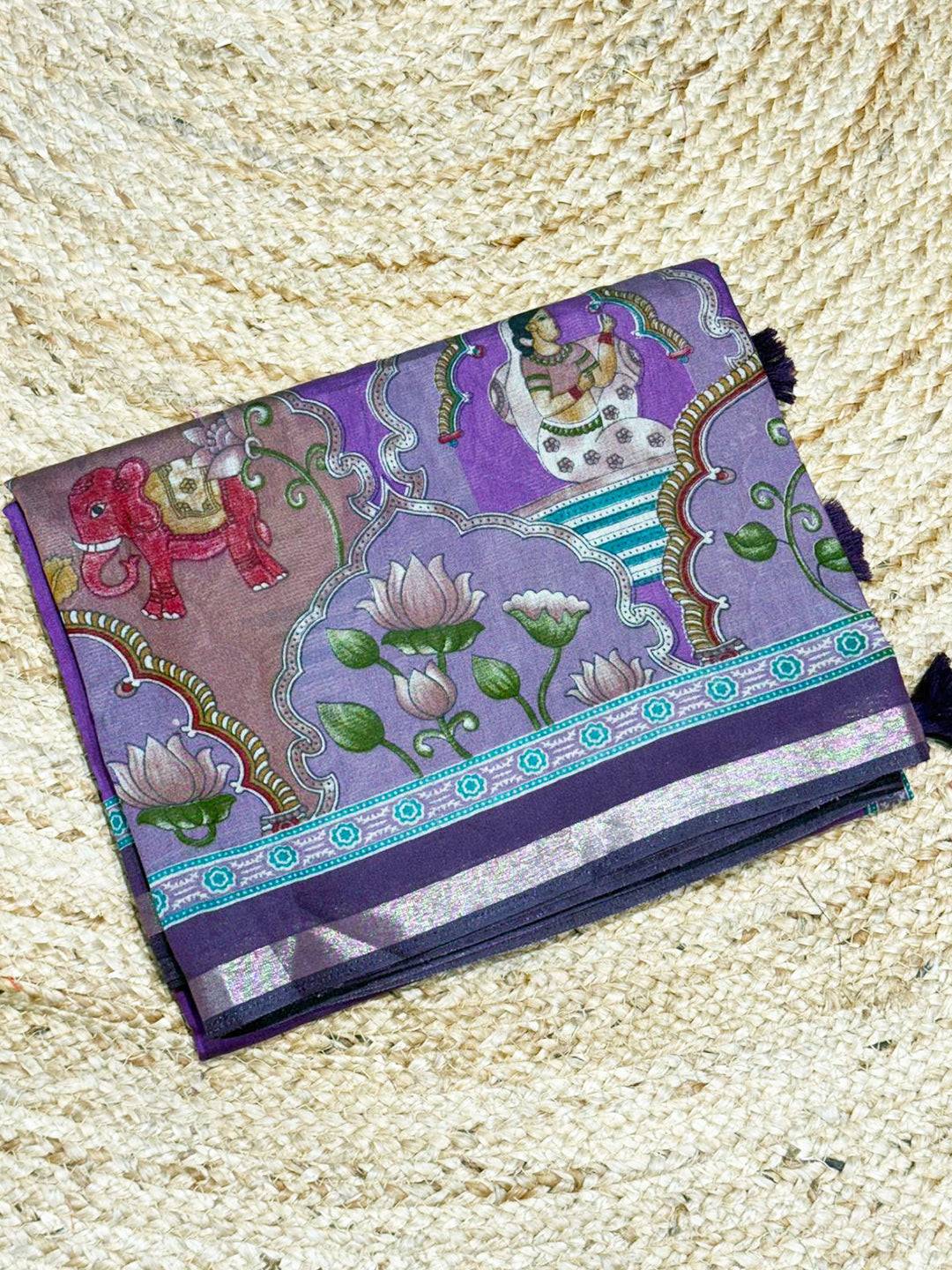 Purple Mul Kalamkari Printed Saree