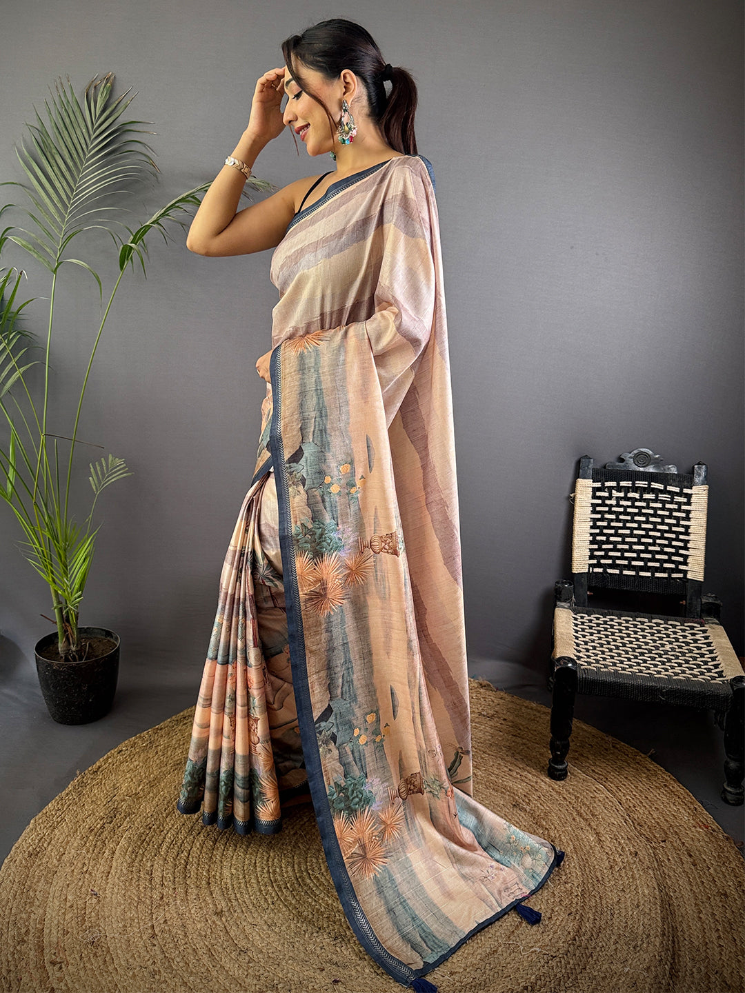 Artistry Tussar Ghicha Silk Art Work Saree