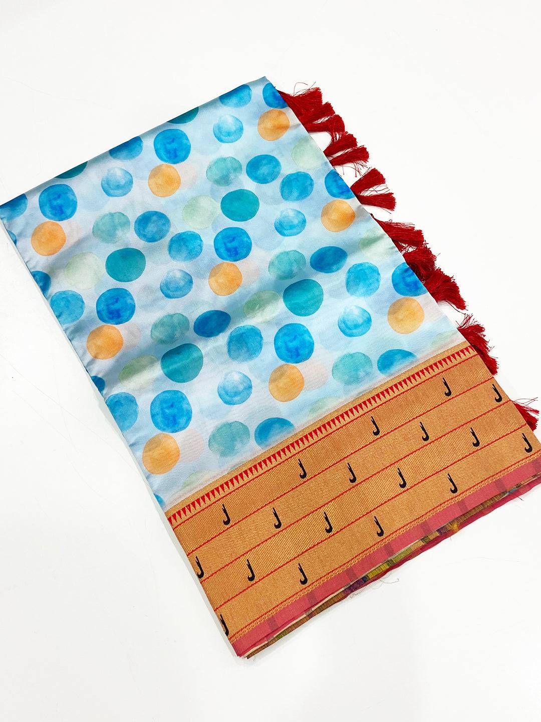 Radiant Sky Blue Paithani Pallu Digital Print Saree