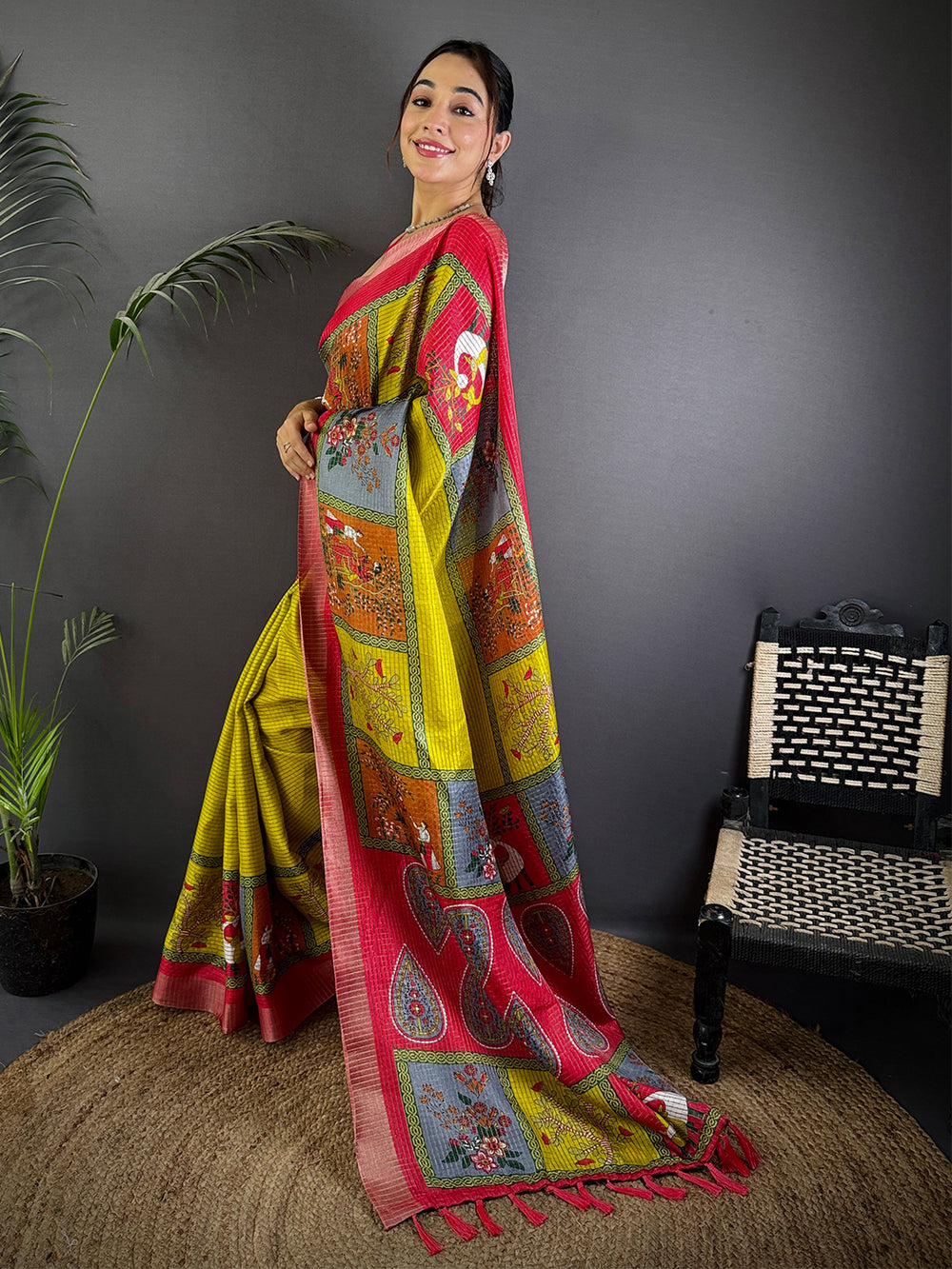 Olive Tussar Kalalmkari Print Saree