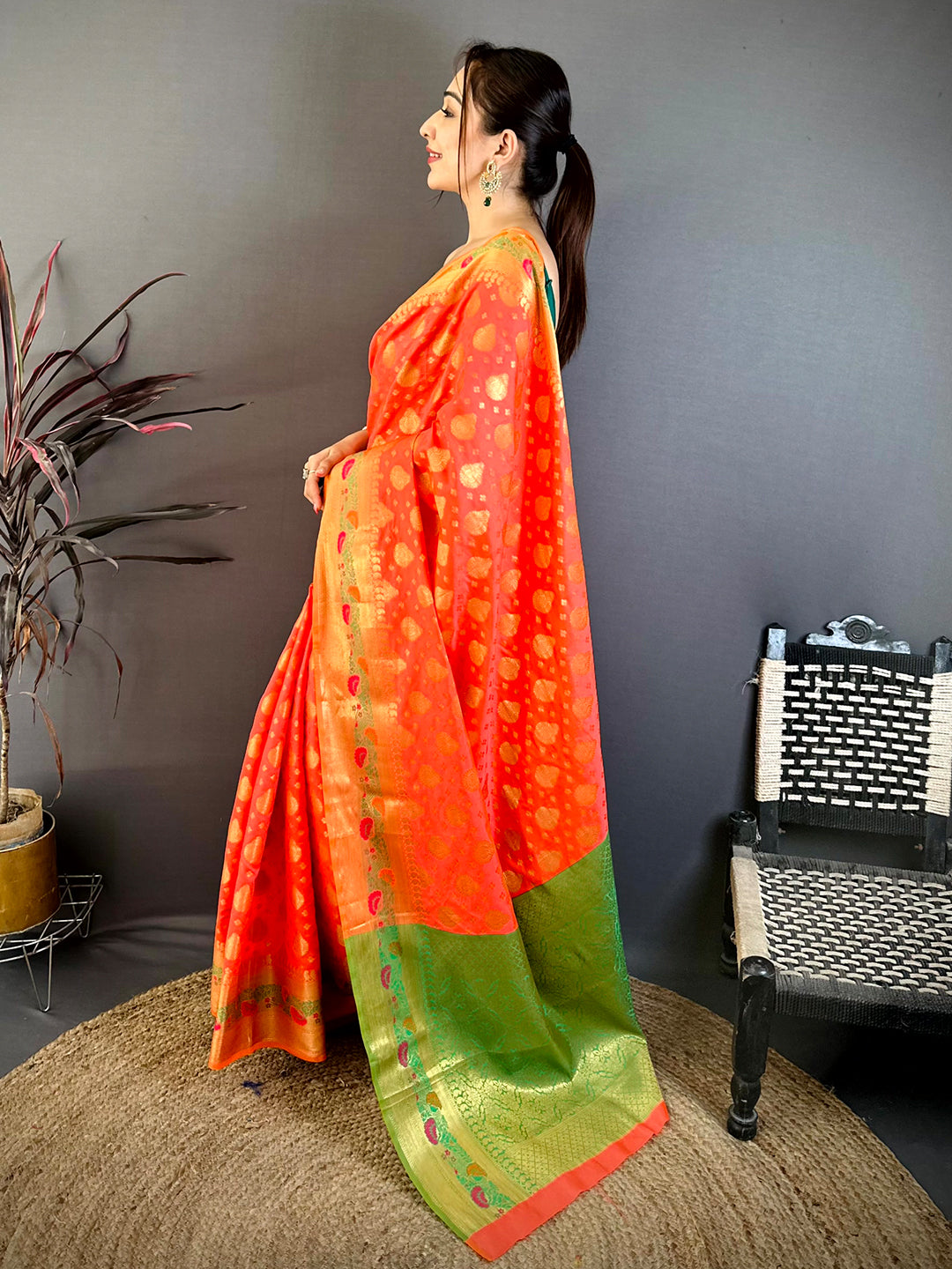 Royal Orange Banarasi Minakari Zari Saree