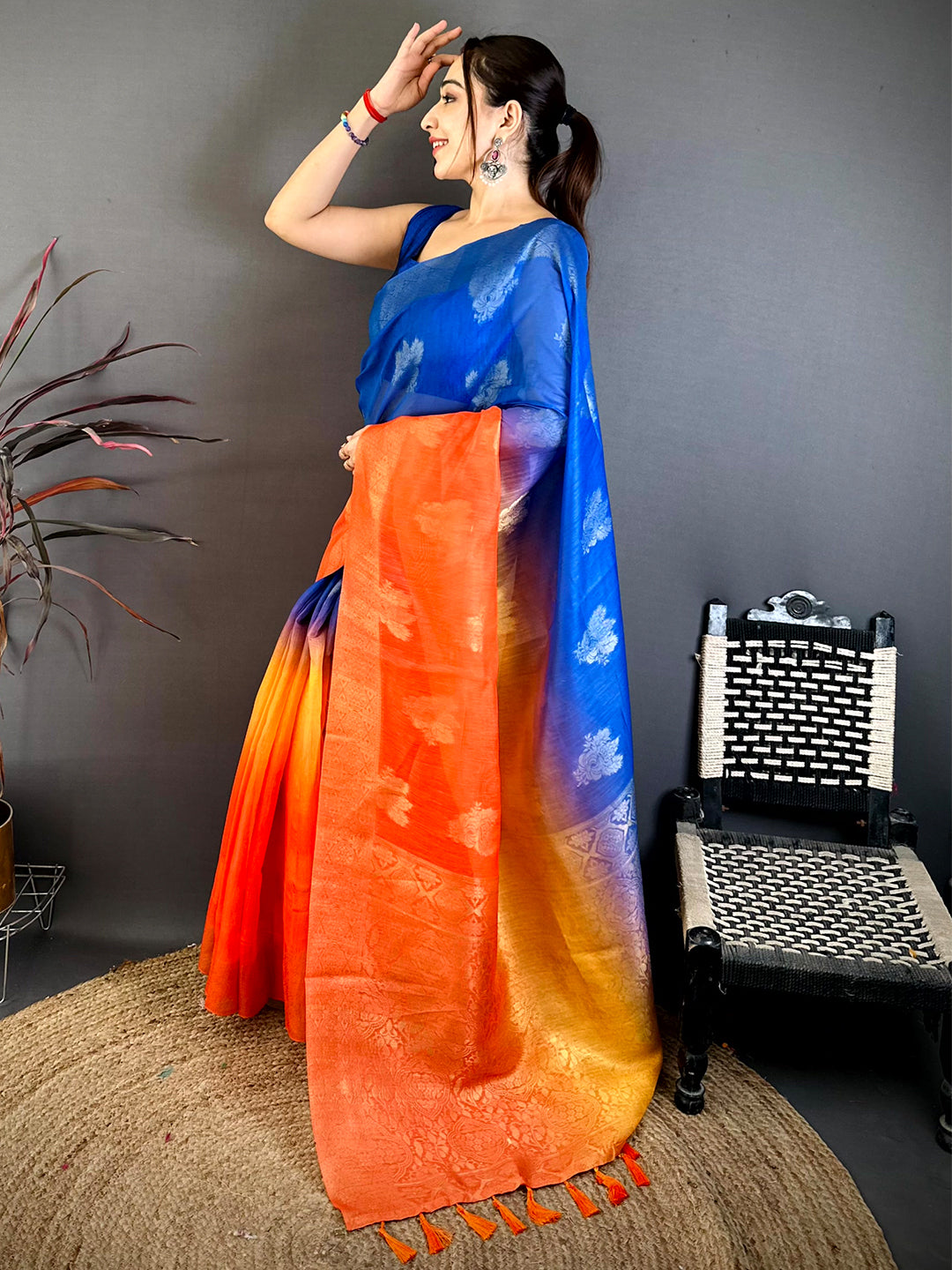 Elegant Slub 4D Print Pallu Saree