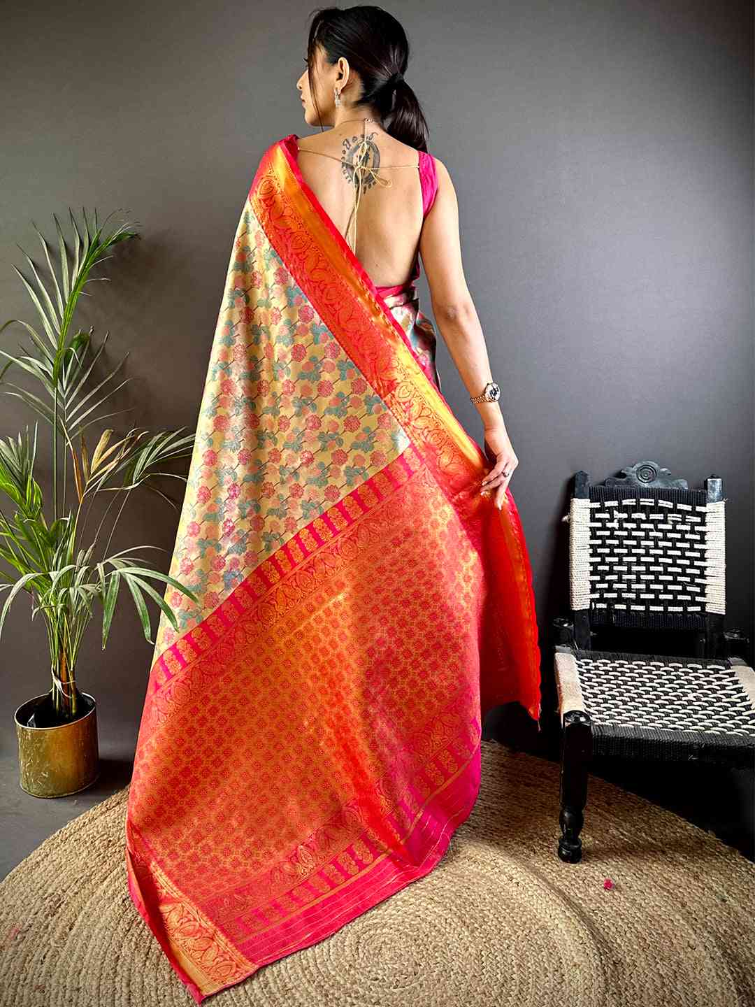 Royal Rani Pink Floral Dharmavaram Silk Saree