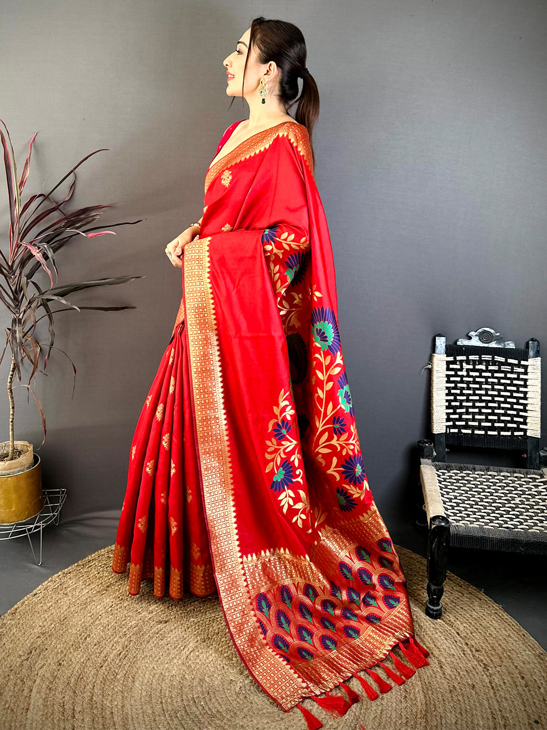 Red Banarasi Katan Silk Minakari Saree