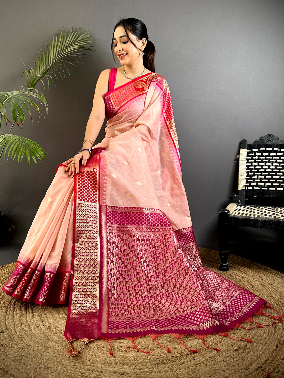 Pink Soft Mull Kanchi Pattu Saree