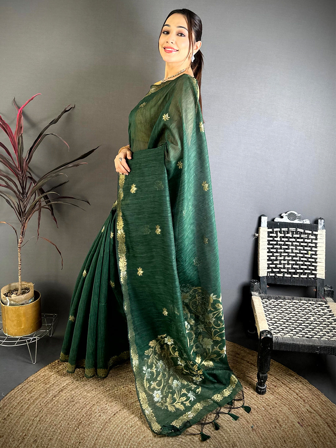 Green Sona Chandi Muga Cotton Saree