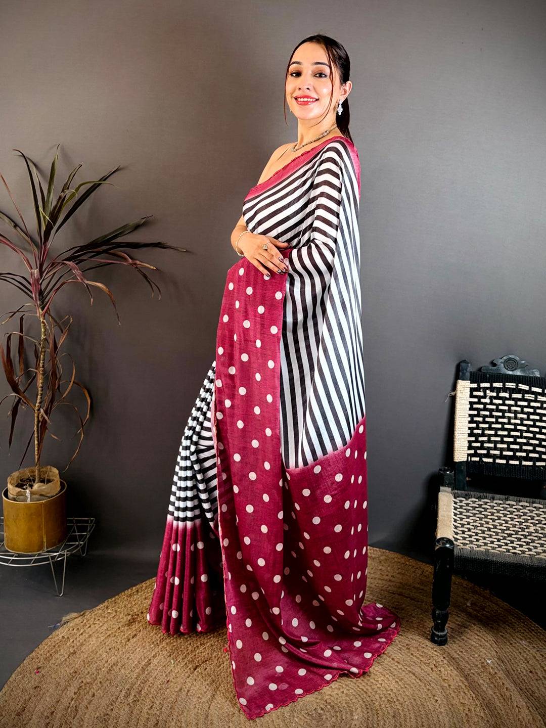 Celebrity Chic Zebra Dot Chiffon Saree