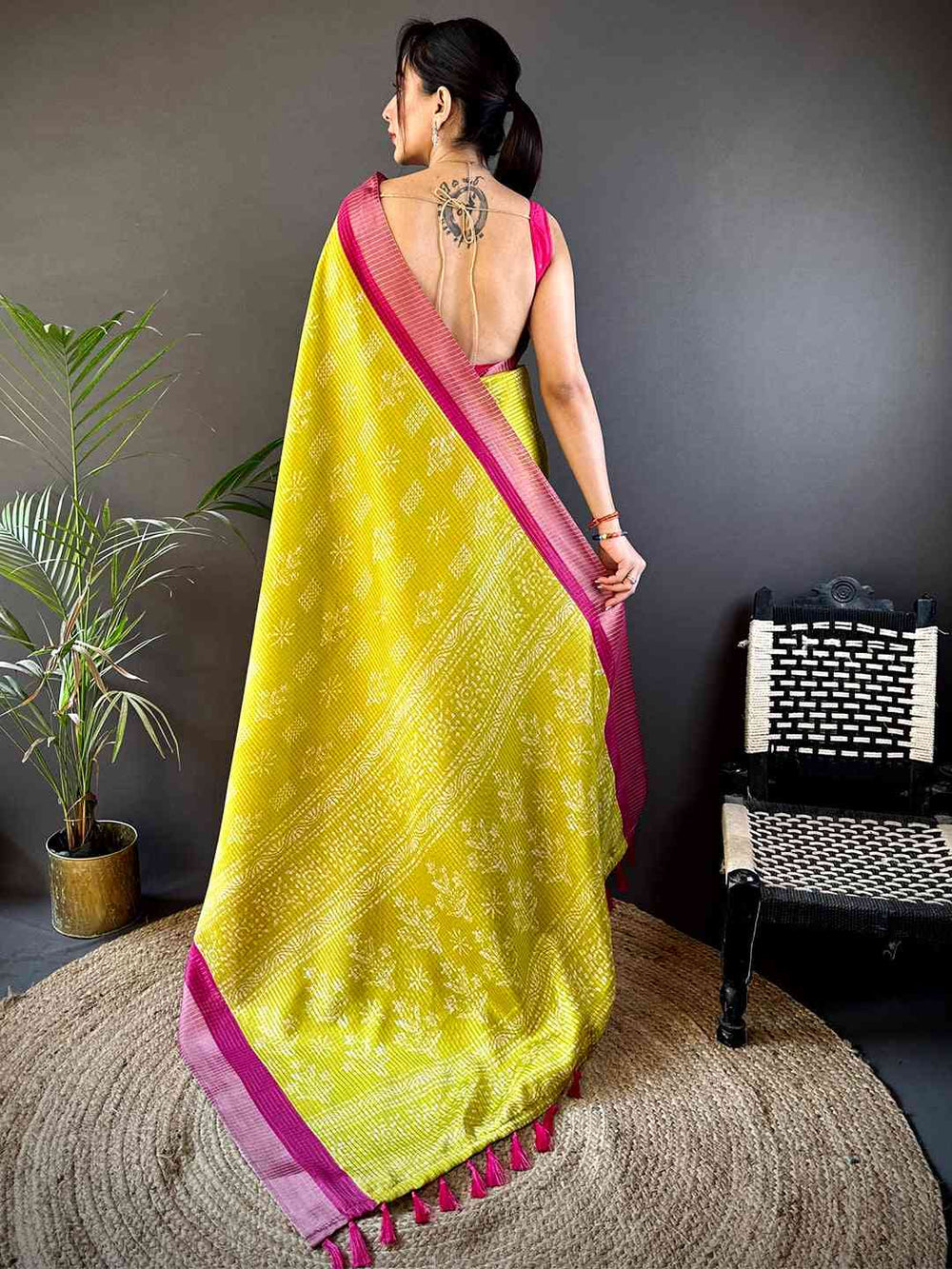 Radiant Yellow Tussar Chex Saree