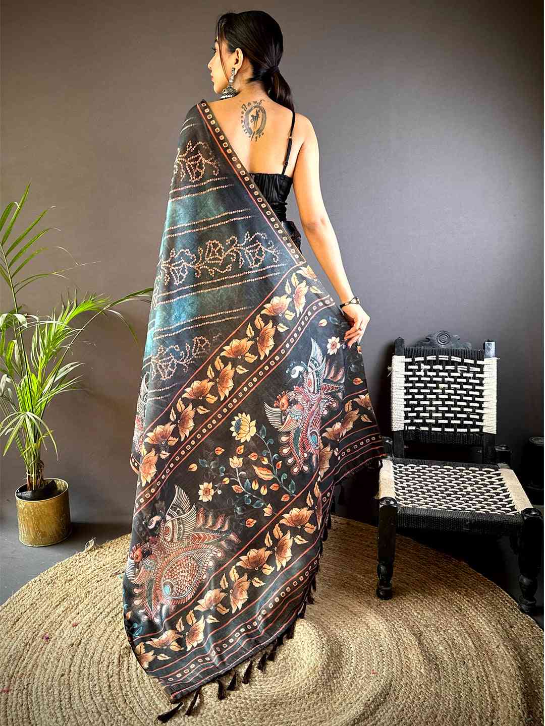 Blue Chanderi Bandhej Digital Print Saree