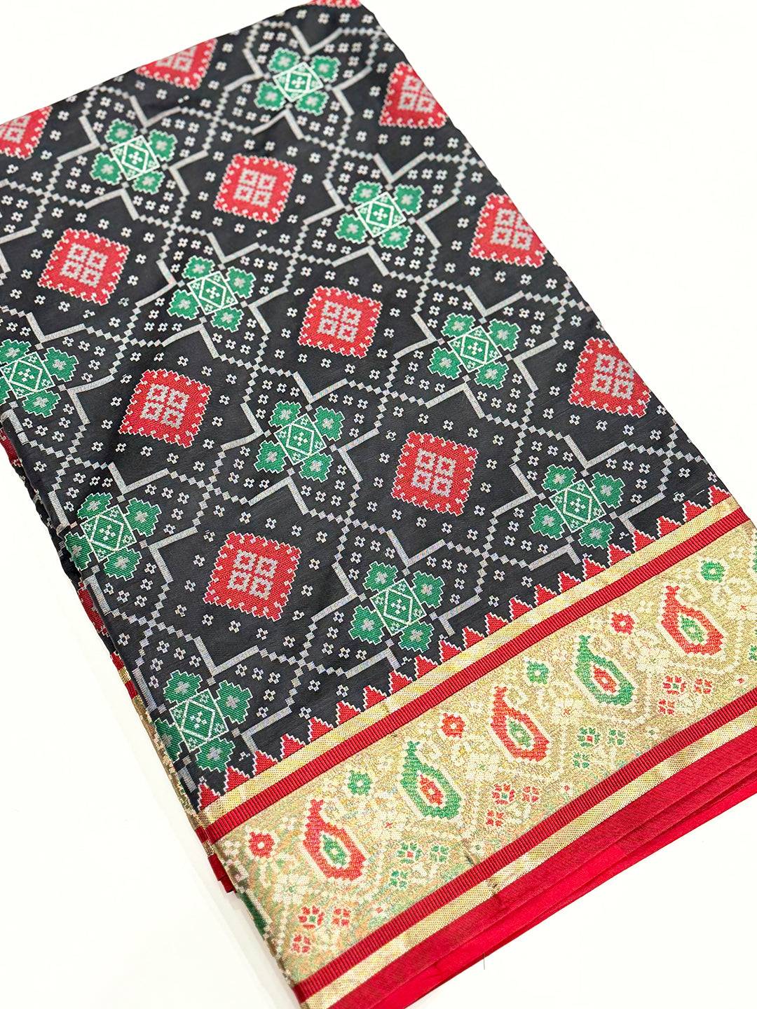 Black Soft Silk Saree With Patola Weaving