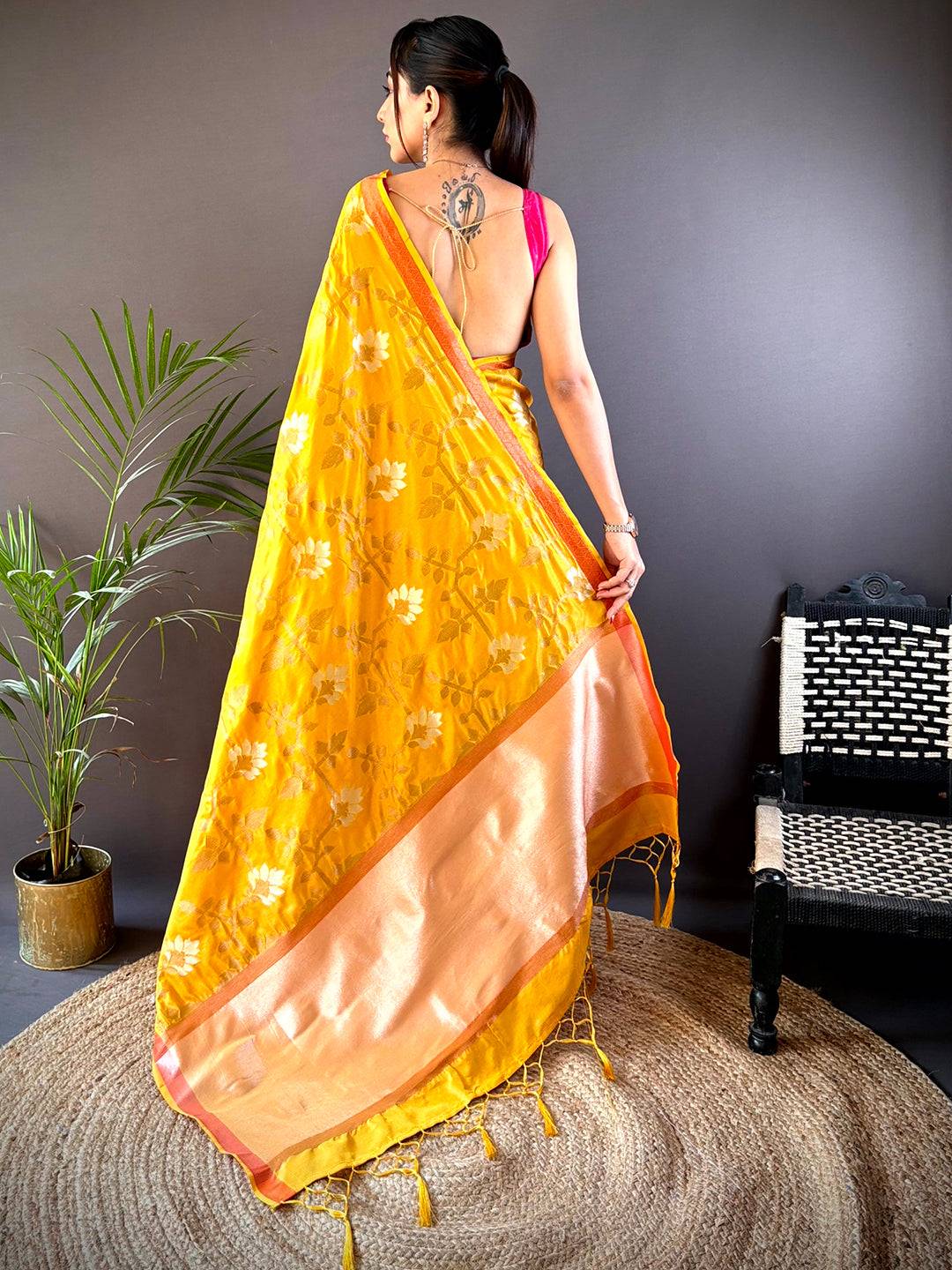 Soft Silk Geometric Floral Printed Saree