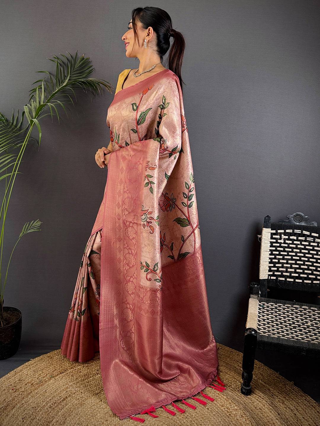 Radiant Peach Kanjivaram Silk Digital Print Saree